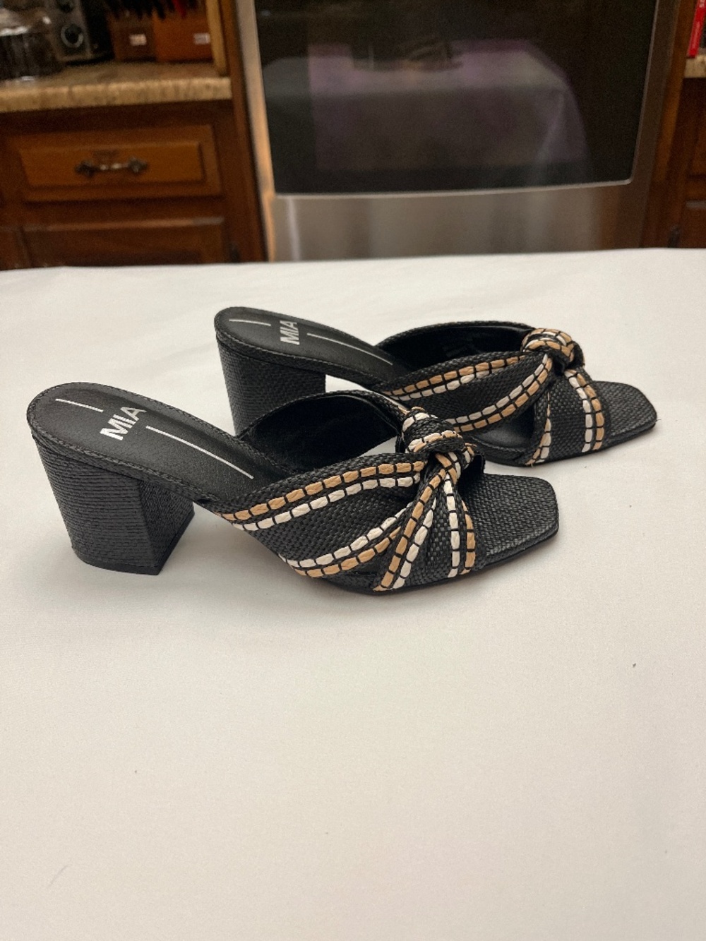 Brand new Mia Brand Slide Heels.  Blk/Cream/Tan.  Sz. 8.5.